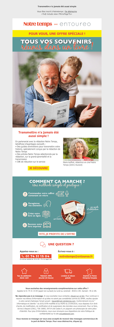 Exemple de newsletter créée avec Mailrose Place