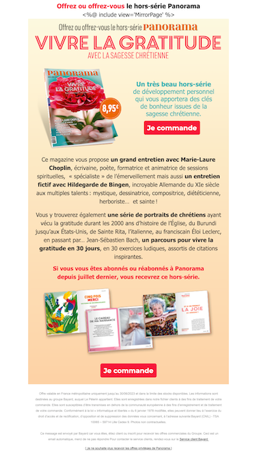 Exemple de newsletter créée avec Mailrose Place